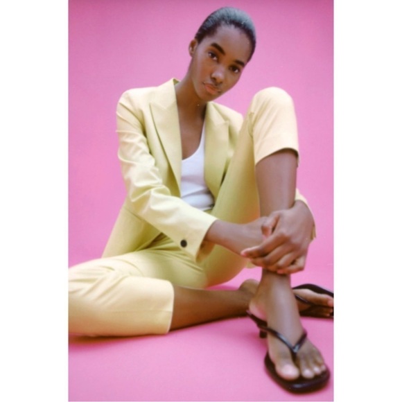 Zara Neon Yellow Straight Leg Ankle Trouser Pants - Picture 1 of 14